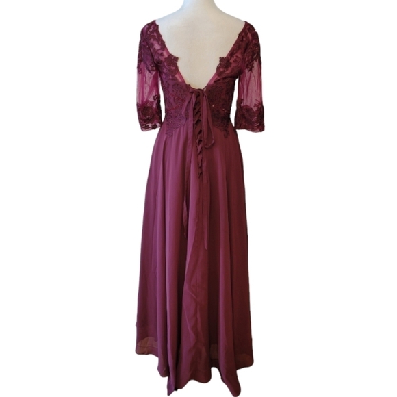 Custom Made Wine Colored Lace and Chiffon Dress Size 8 - Picture 4 of 7